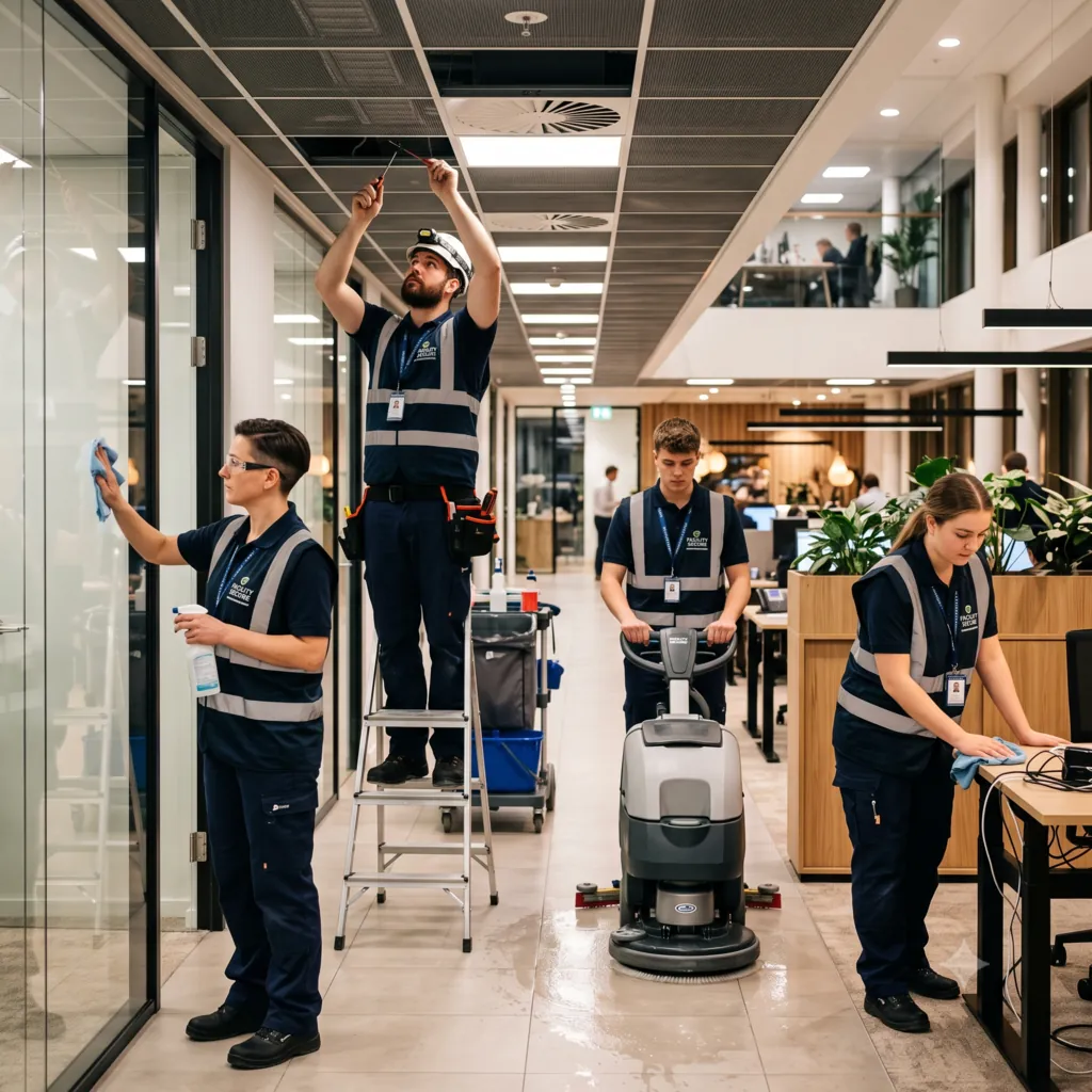 SAPPER Team bei Reinigung und Wartung im Bürogebäude